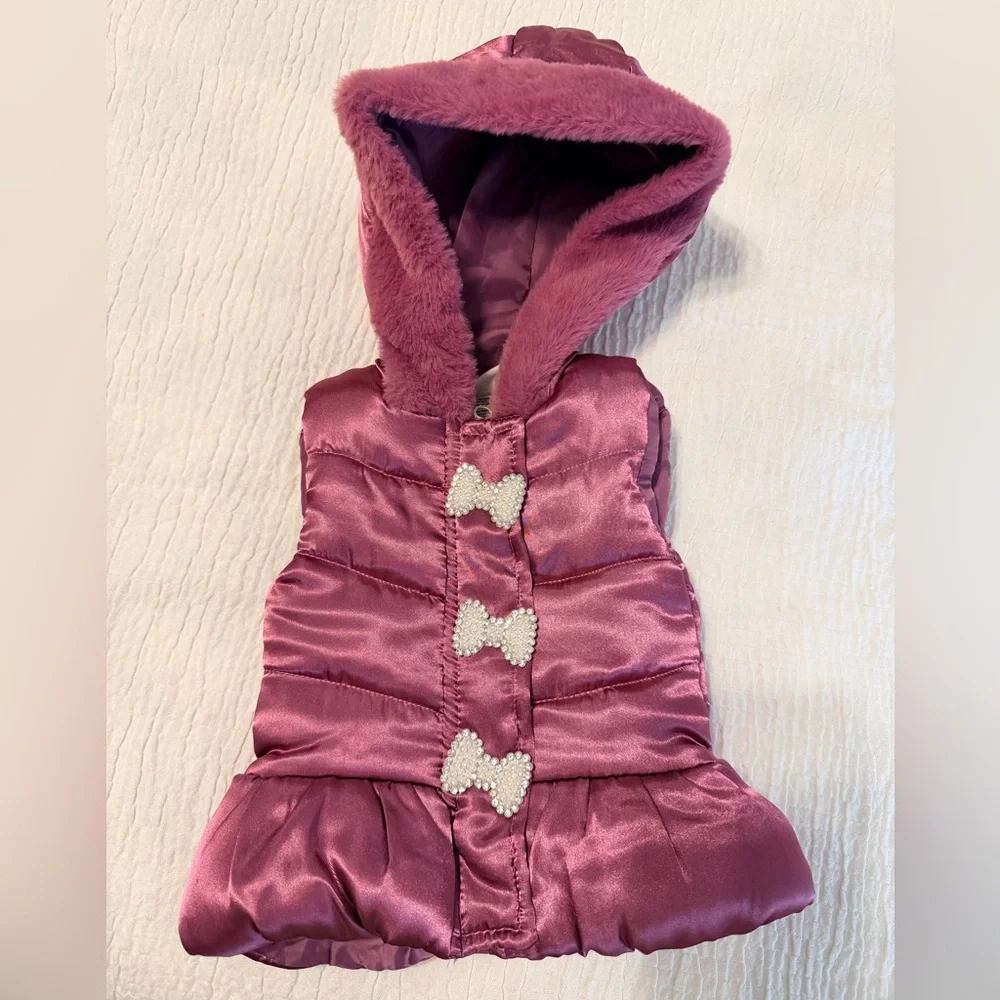 Little Lass Pink Hooded Vest with Bow Accents